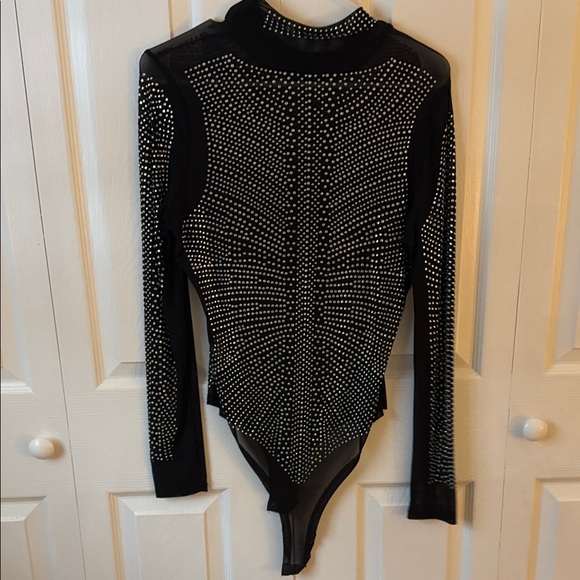 Black Long Sleeve Studded mesh Bodysuit - Picture 5 of 5